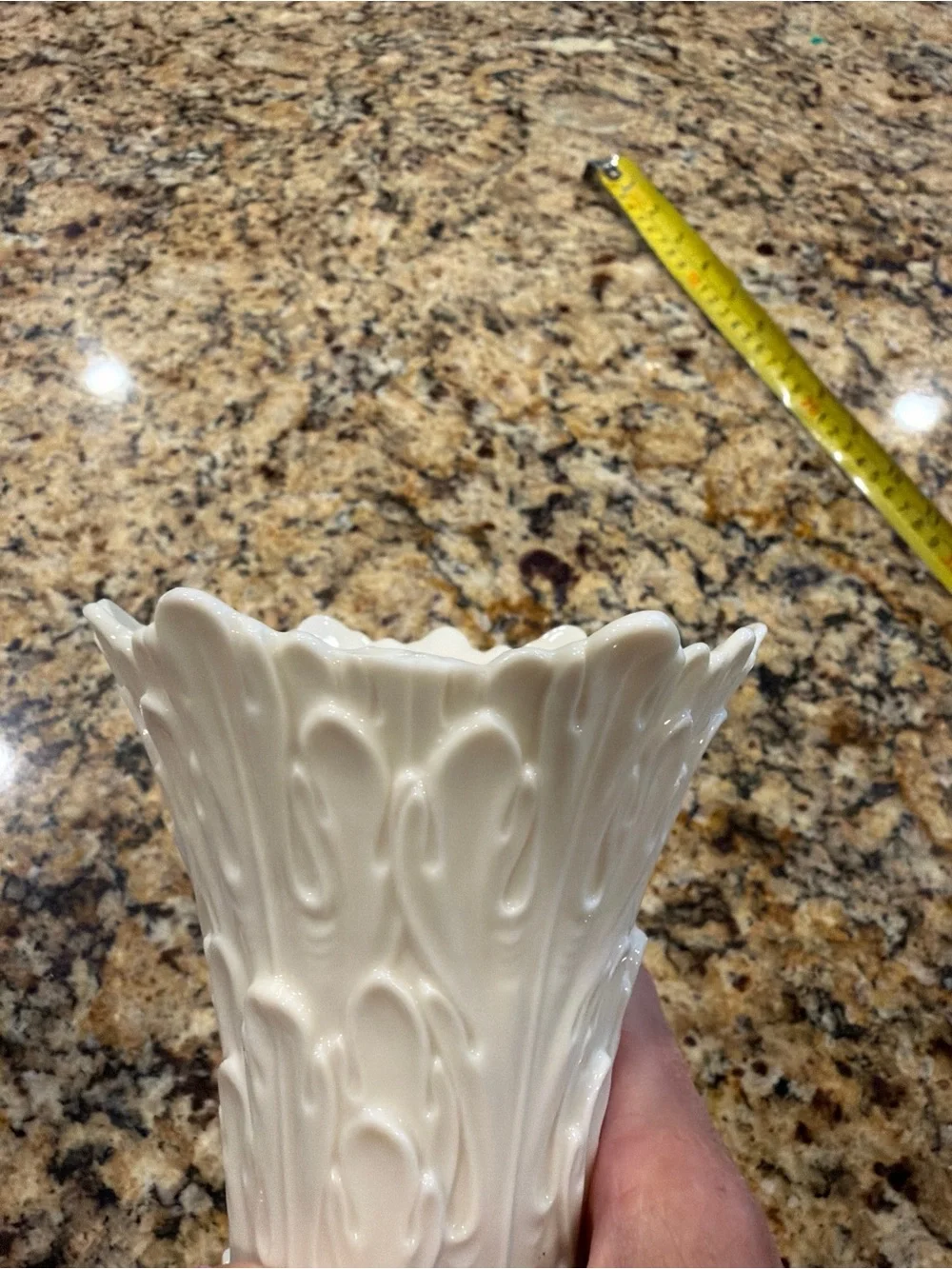 Lenox White Embossed Ceramic Vase with Scalloped Rim